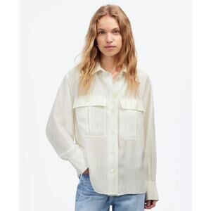 Madewell Silk Utility-Pocket Button-Up Shirt WMNS S Cream Oversized Long Sleeve